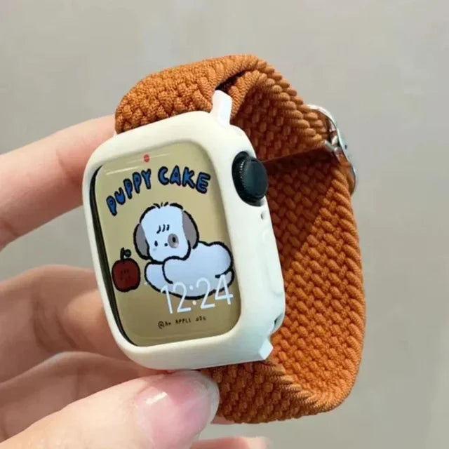 Cute Braied Strap + Case For Apple Watch Band 49mm 41mm 45 44 38 42 Nylon Bracelet For iWatch Series 9 8 7 6 5 4 3 SE 40