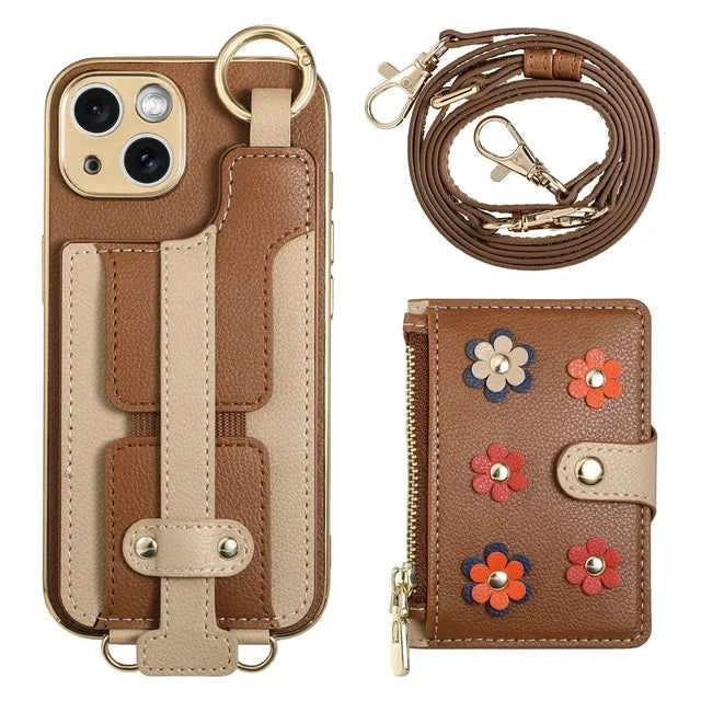 Zipper Leather Wallet Case for iPhone 16 15 Promax 13 11 12 Plus 14 Pro Max Iphone15 Pocket Ring Bracket Lanyard Phone Cover