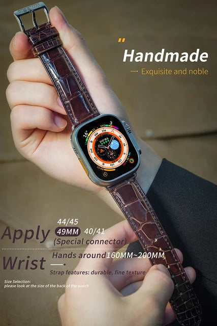 Genuine Alligator Leather Strap for Apple Watch, Band 9, 8, Ultra2, 7, 6, Se, 5, Butterfly Bracelet, 41mm, 45mm, 49mm