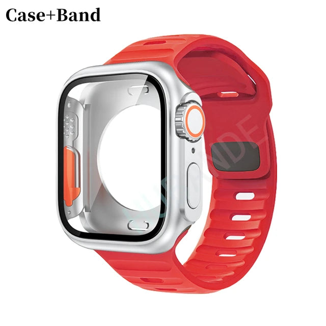 Silicone strap+case For Apple Watch Case 44mm 45mm 41mm 40mm Screen protectores Change to Ultra For iWatch Series 8 7 SE 6 5 3