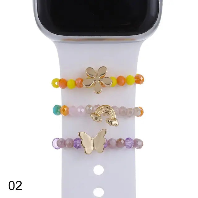 For Apple Watch Band Diamond Pearl Ornament Metal Charms Decorative Ring Creative Chain Smart Watch Silicone Strap Accessories