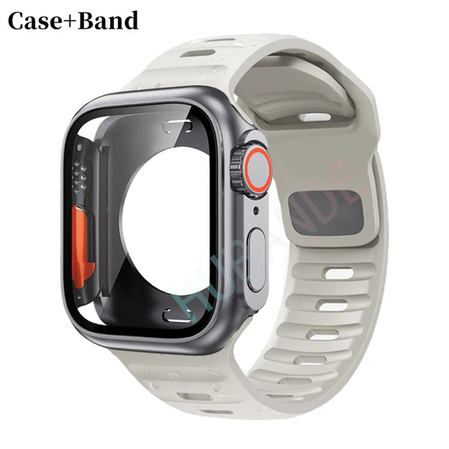 Silicone strap+case For Apple Watch Case 44mm 45mm 41mm 40mm Screen protectores Change to Ultra For iWatch Series 8 7 SE 6 5 3