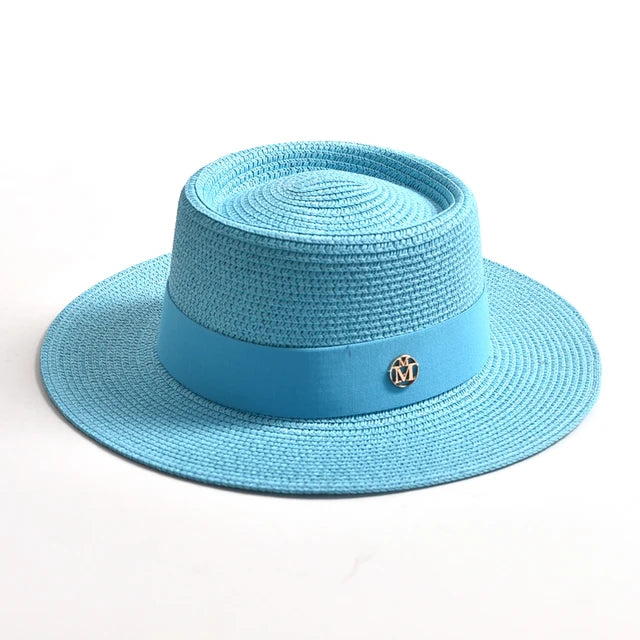 New Summer Straw Sun Hats for Women Ladies Fashion Flat Brim Ribbon Beach Hat Travel Dress Cap chapeau femme