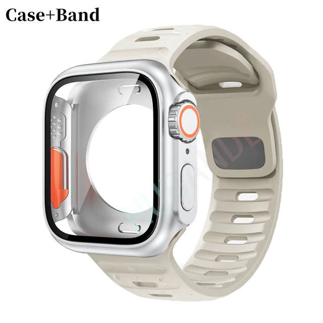 Silicone strap+case For Apple Watch Case 44mm 45mm 41mm 40mm Screen protectores Change to Ultra For iWatch Series 8 7 SE 6 5 3