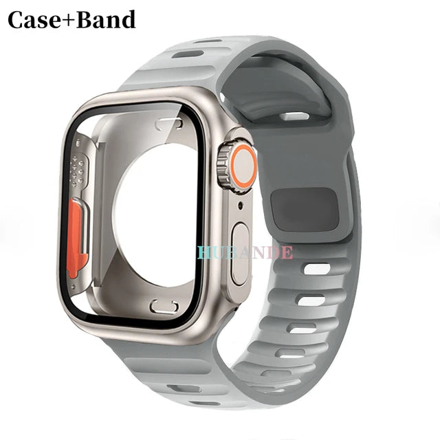 Silicone strap+case For Apple Watch Case 44mm 45mm 41mm 40mm Screen protectores Change to Ultra For iWatch Series 8 7 SE 6 5 3