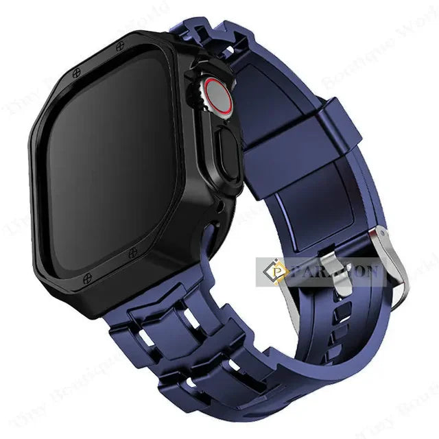 Silicone Rubber Strap+Case for Apple Watch 49mm 45mm 44mm TPU Band for i watch 45mm 44MM Ultra2 Series 9 8 7 6 5 4 se 3 2 1