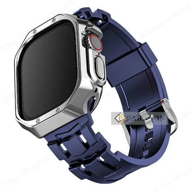 Silicone Rubber Strap+Case for Apple Watch 49mm 45mm 44mm TPU Band for i watch 45mm 44MM Ultra2 Series 9 8 7 6 5 4 se 3 2 1