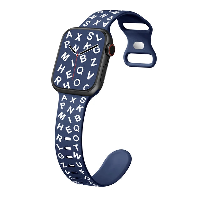 Printed Letter Strap for Apple Watch Ultra 2 Band 49mm 41mm 40mm 45mm 44mm Silicone Bracelet for IWatch Series 9 8 7 SE 6 5 4 3