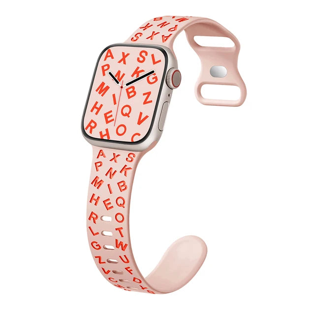 Printed Letter Strap for Apple Watch Ultra 2 Band 49mm 41mm 40mm 45mm 44mm Silicone Bracelet for IWatch Series 9 8 7 SE 6 5 4 3