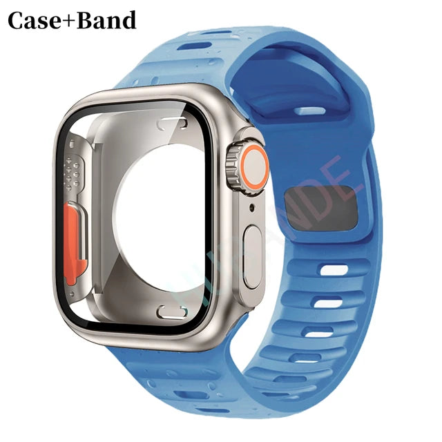 Silicone strap+case For Apple Watch Case 44mm 45mm 41mm 40mm Screen protectores Change to Ultra For iWatch Series 8 7 SE 6 5 3