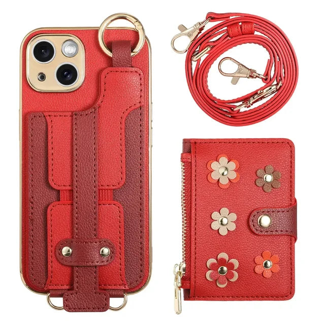 Zipper Leather Wallet Case for iPhone 16 15 Promax 13 11 12 Plus 14 Pro Max Iphone15 Pocket Ring Bracket Lanyard Phone Cover