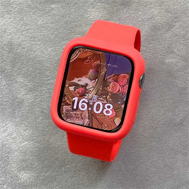 Korean Cute Sport Silicone Band + Case For Apple Watch 9 8 7 6 SE 5 4 3 2 Women Strap For iWatch Strap 41 45 38mm 40mm 44 42 49