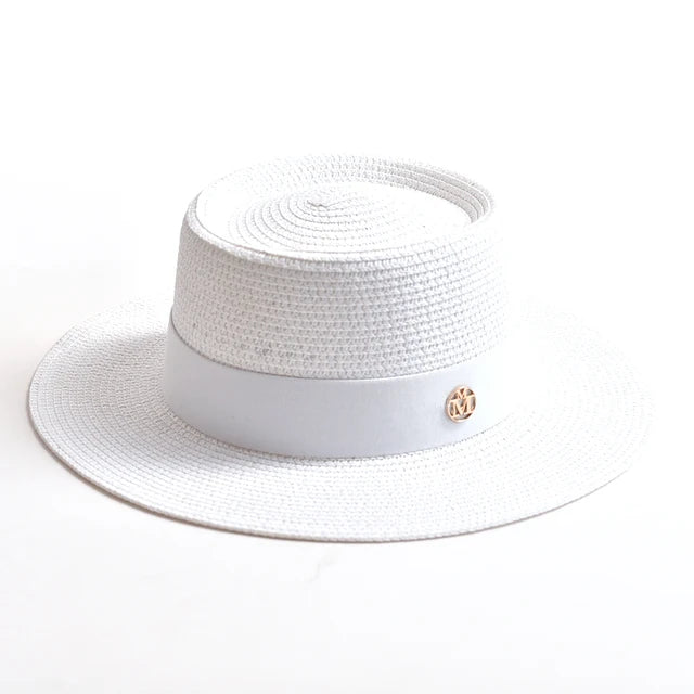 New Summer Straw Sun Hats for Women Ladies Fashion Flat Brim Ribbon Beach Hat Travel Dress Cap chapeau femme