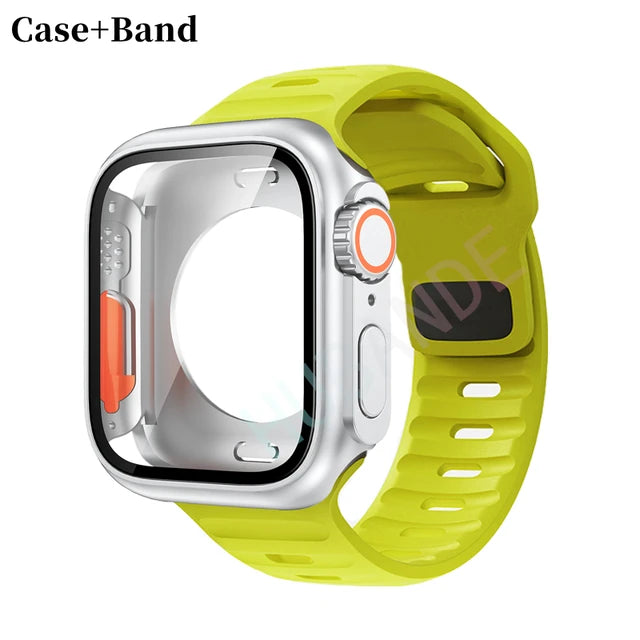 Silicone strap+case For Apple Watch Case 44mm 45mm 41mm 40mm Screen protectores Change to Ultra For iWatch Series 8 7 SE 6 5 3