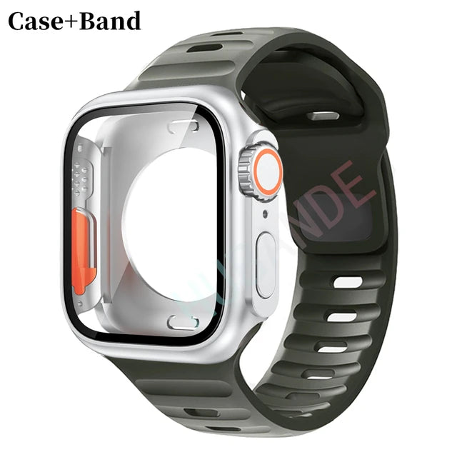 Silicone strap+case For Apple Watch Case 44mm 45mm 41mm 40mm Screen protectores Change to Ultra For iWatch Series 8 7 SE 6 5 3