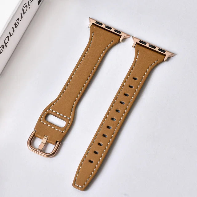 Slim Leather Strap For Apple Watch Band Series 10 42mm 46mm 45mm 41mm 44/40mm 42/38mm 49mm Bracelet For iwatch 9 8 7 SE 6 5 4