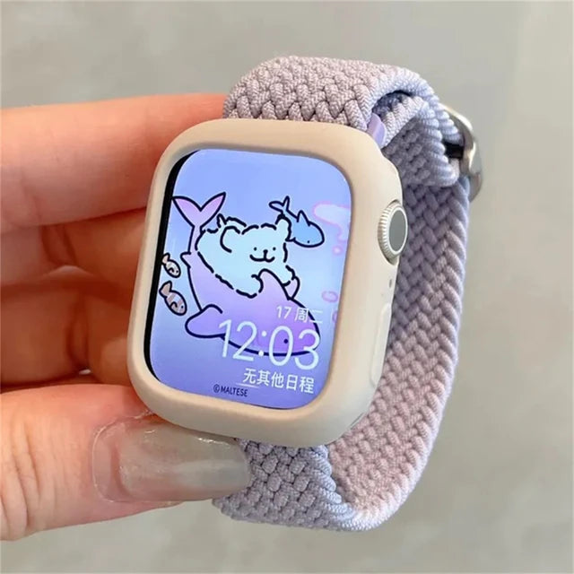 Korean Cute Braied Strap + Case For Apple Watch Band 49mm 41mm 45 44 38 42 Nylon Bracelet For iWatch Series 9 8 7 6 5 4 3 SE 40