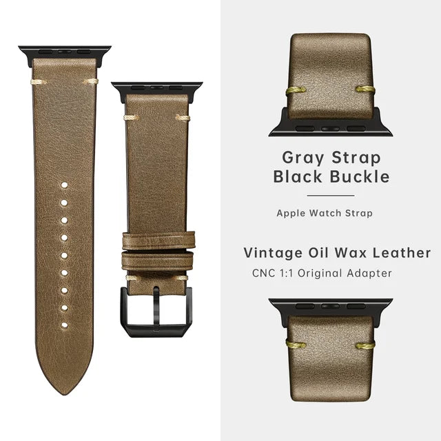 Vintage Leather Strap For Apple Watch, Ultra 49mm, Series 9, 8, 7, 6, SE, 45mm, 44mm, 41mm, 40mm, Accessories Watch Band