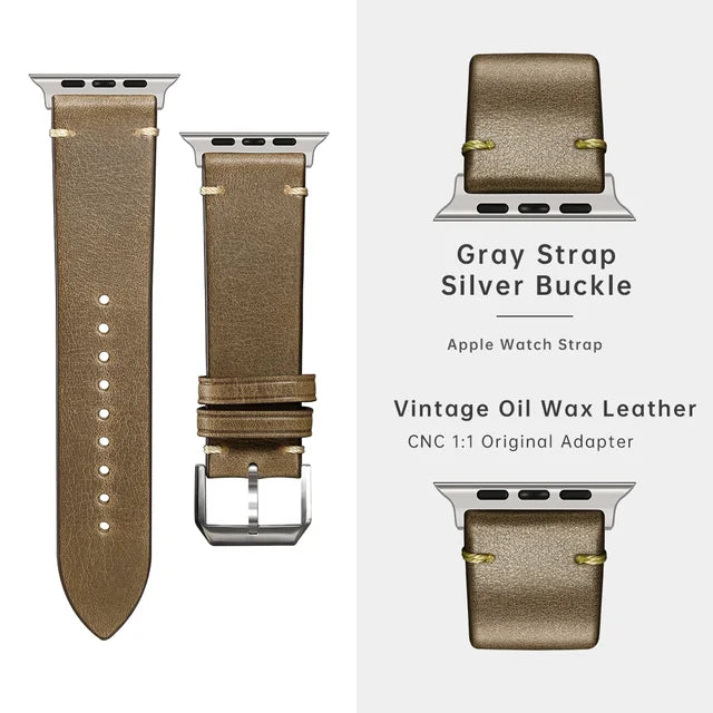 Vintage Leather Strap For Apple Watch, Ultra 49mm, Series 9, 8, 7, 6, SE, 45mm, 44mm, 41mm, 40mm, Accessories Watch Band