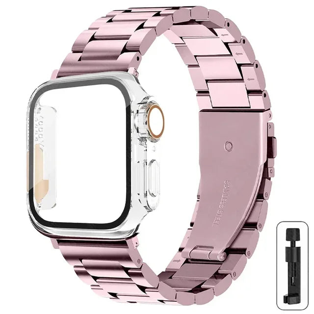 Stainless Steel Strap+Ultra Case for Apple Watch Band 44mm 45mm 41mm 40mm 42mm Case Metal Strap for Iwatch Series 9 8 7 6 SE 5 4