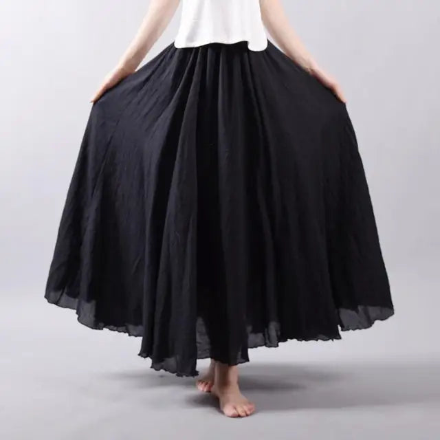 Women's Elegant High Waist Linen Maxi Skirt 2023 Summer Ladies Casual Elastic Waist 2 Layers Skirts saia feminina 20 Colors