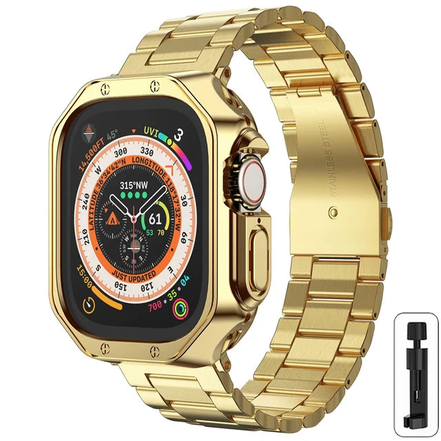 Metal Band+TPU Case for Apple Watch Ultra Strap 49mm 41mm 45mm 40mm 44mm Cover Stainless Steel Bracelet Series 8 7 6 SE 5 4 42mm