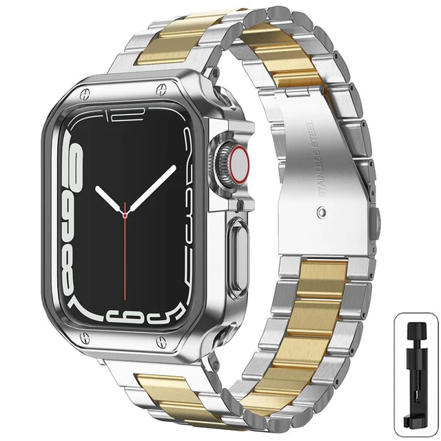 Metal Band+TPU Case for Apple Watch Ultra Strap 49mm 41mm 45mm 40mm 44mm Cover Stainless Steel Bracelet Series 8 7 6 SE 5 4 42mm