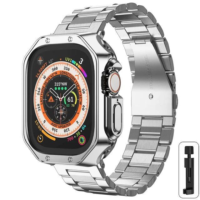 Metal Band+TPU Case for Apple Watch Ultra Strap 49mm 41mm 45mm 40mm 44mm Cover Stainless Steel Bracelet Series 8 7 6 SE 5 4 42mm