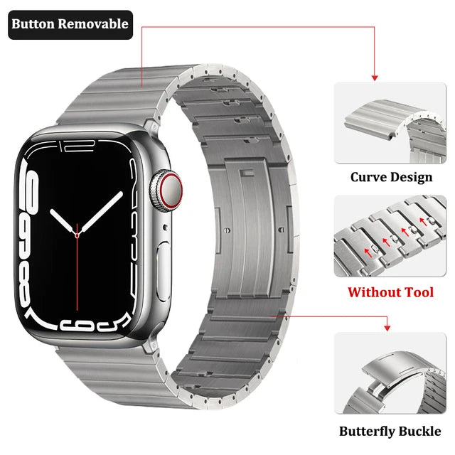 Titanium Alloy Luxury Band for Apple Watch 8 7 41 45mm Ultra 49mm Strap Link Bracelet for iWatch Series 6 5 4 3 SE 38 40 42 44MM| |