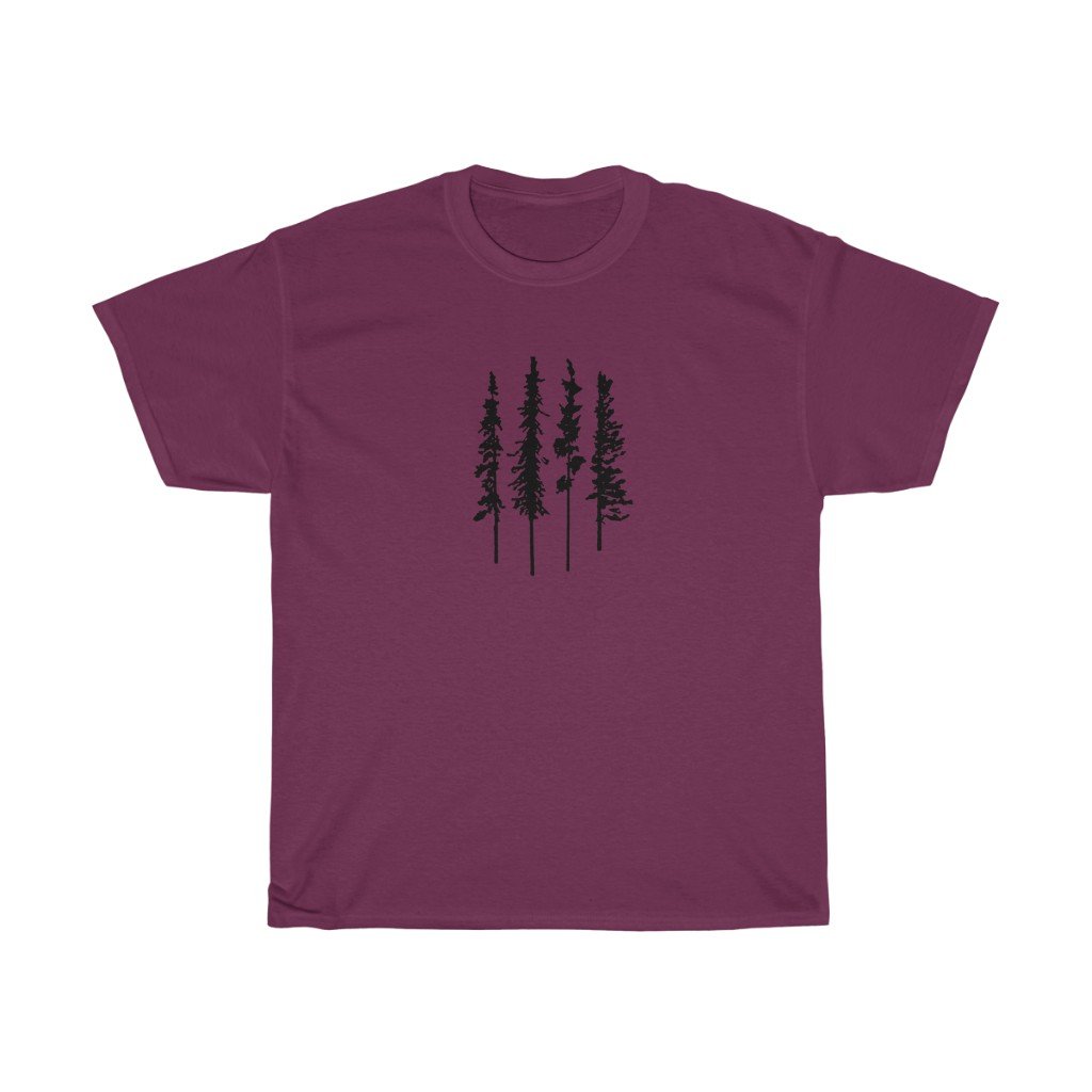 T-Shirt Maroon / S Skinny Pine Trees men tshirt tops, short sleeve cotton man tee shirt t-shirt, small - large plus size