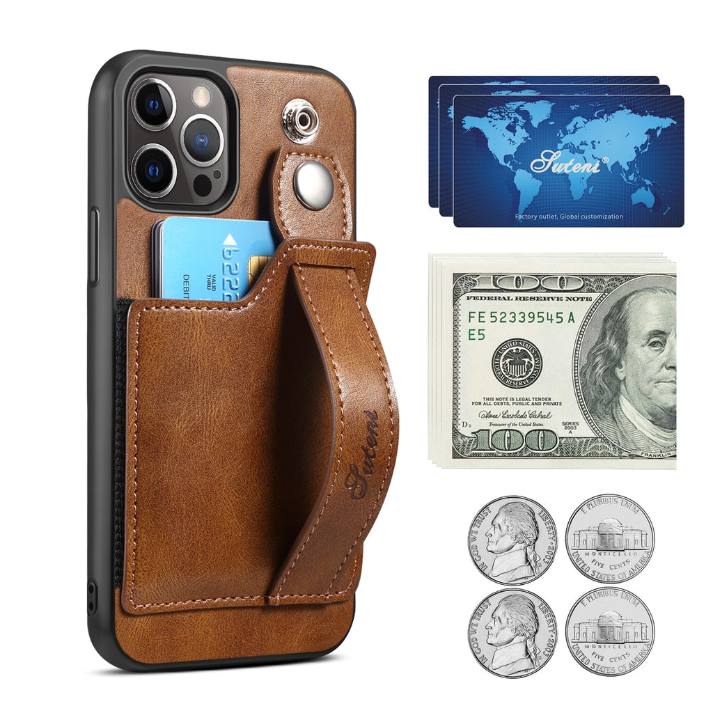 for iPhone 13 12 Pro Max Case PU Leather Wallet flip Cover Stand Feature with Wrist Strap and Credit Cards Pocket for 12 Pro|Wallet Cases|