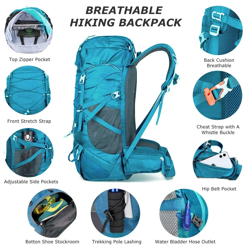 WESTTUNE 50L Hiking Backpack with Rain Cover Multifunctional Mountaine –