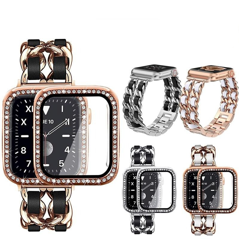 Diamond Glass Case + Women Jewelry Bracelet Metal Strap Series 6 5 4