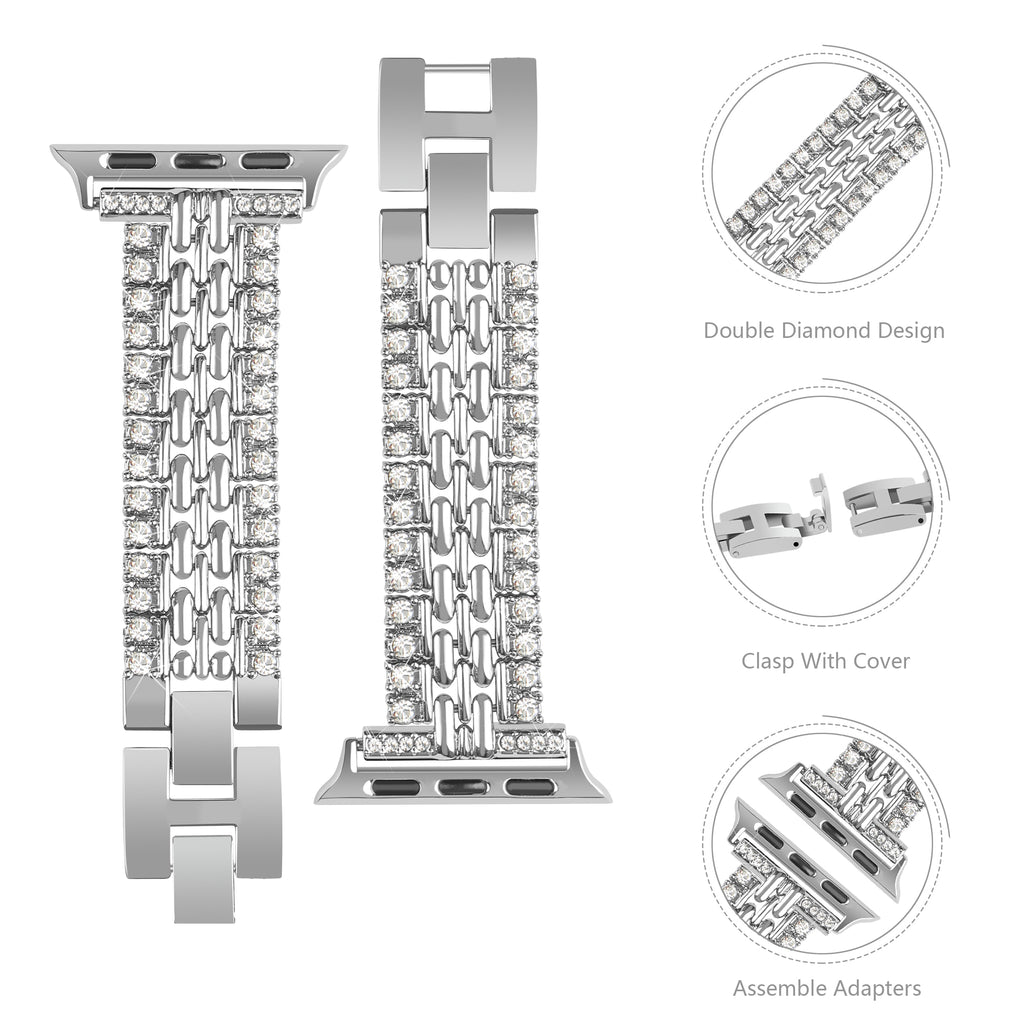For Apple Watch Ultra Band 38mm 40mm 42mm 44mm 41mm 45mm 49mm Bling Diamond Metal Wristband Strap Iwatch Series 8 7 6 SE 5 4 3