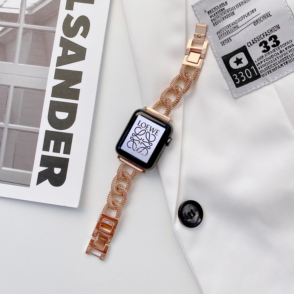Luxury Apple Watch Chain Strap, Women Premium Steel Band Ultra 8 7 6 5