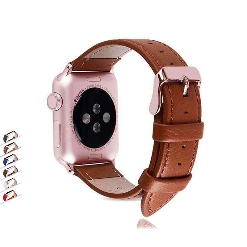 Accessories Apple Watch Band 5 4 3 2 Best iWatch Genuine Leather Watchband, Rose Gold Adapter connector & buckle 38mm/40mm 42mm/44mm
