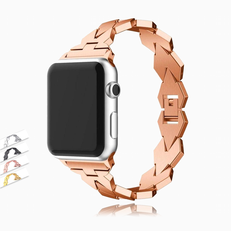 Watches Apple Watch rose gold Band, Diamond shape Stainless Steel Strap, link bracelet watchband, Series 5 4 3 38/40mm 42/44mm  - USA Fast Shipping