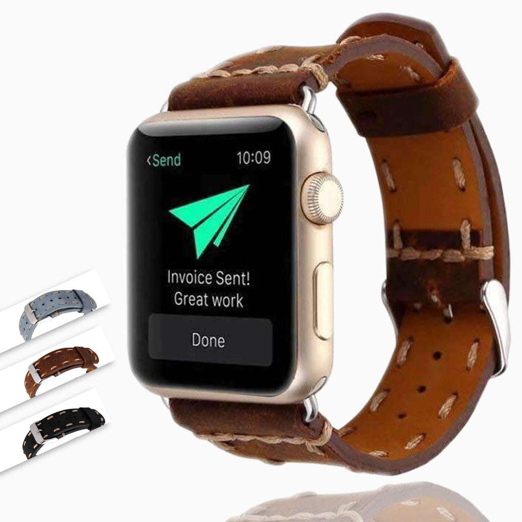Watches Vintage Style Leather Strap for Apple Watch Band Series 6 5 4 3 Men Women Handmade Stitched tooled iWatch 38/40mm 42/44mm Watchbands Unisex