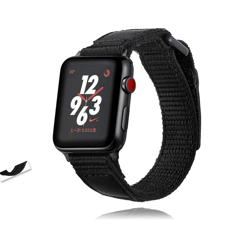 Watches Apple Watch Series 5 4 3 2 Band, black Leather Sport Loop Woven Nylon Breathable wrist band belt, 38mm, 40mm, 42mm, 44mm - US Fast Shipping