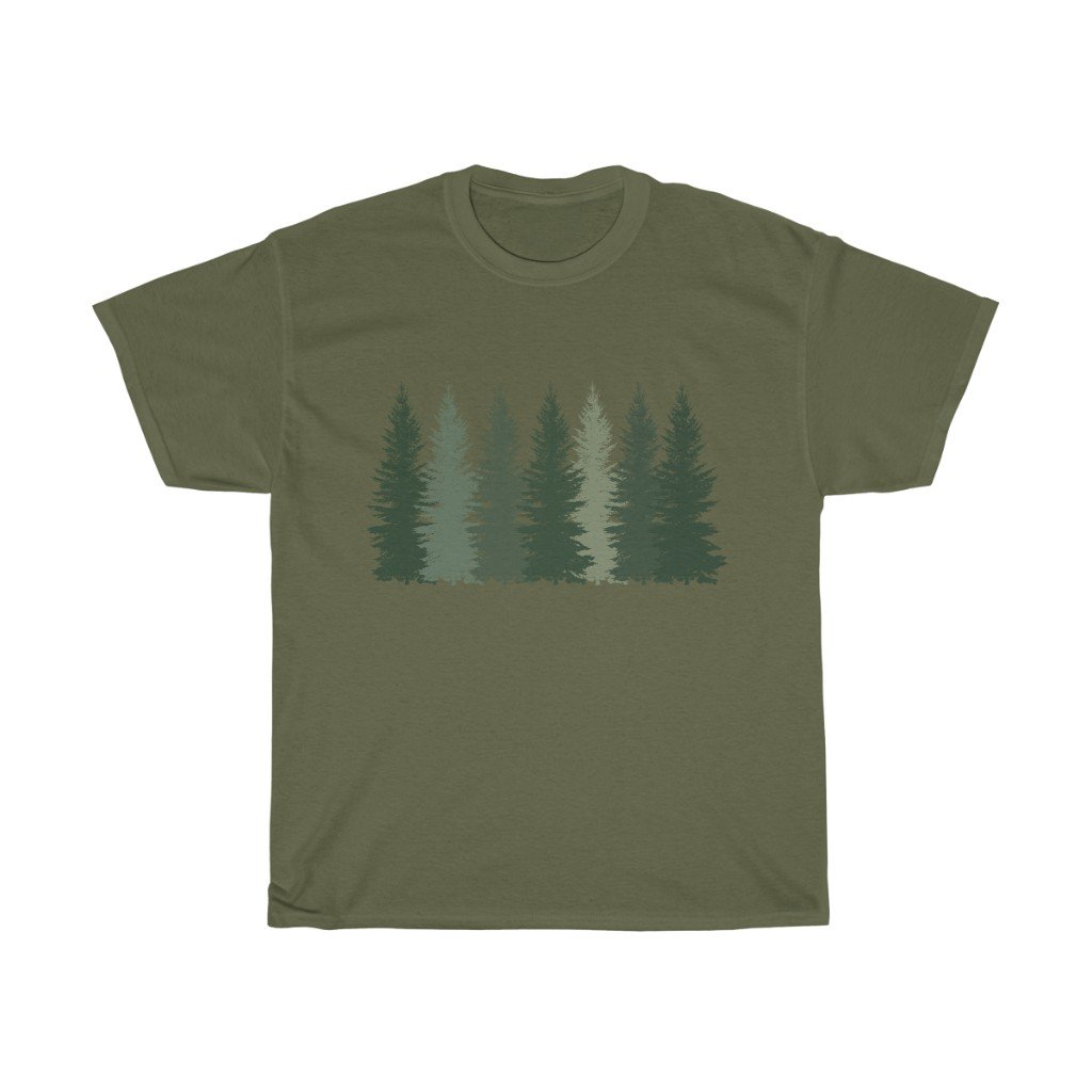 T-Shirt Military Green / S Trees t shirt, Men's T-shirt, Nature shirt, Hiking shirt, Graphic Tees, Forest Tshirt - Made in Usa