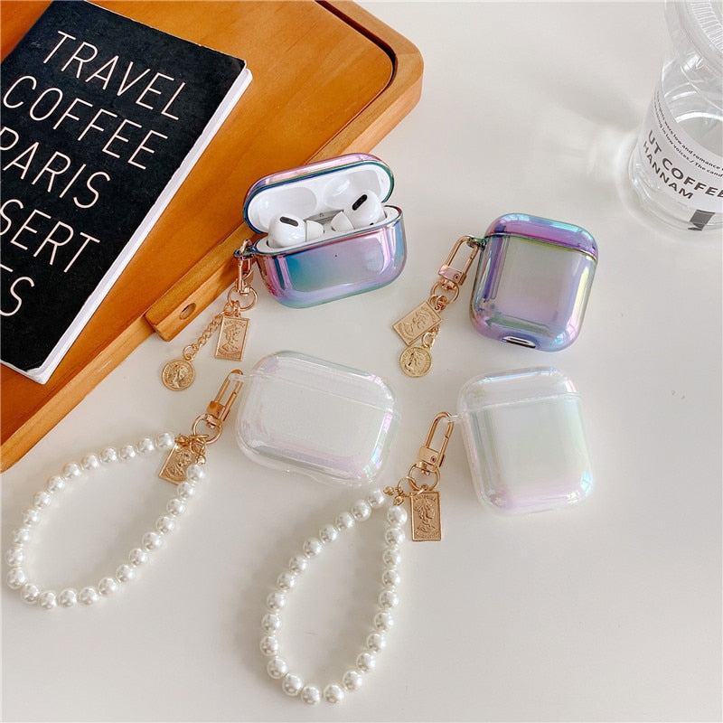 Luxury For Airpods pro case PC Hard shell Glitter Bling earphone case with pearl chain airpods accessories For Airpods 2/1 cases|Earphone Accessories|