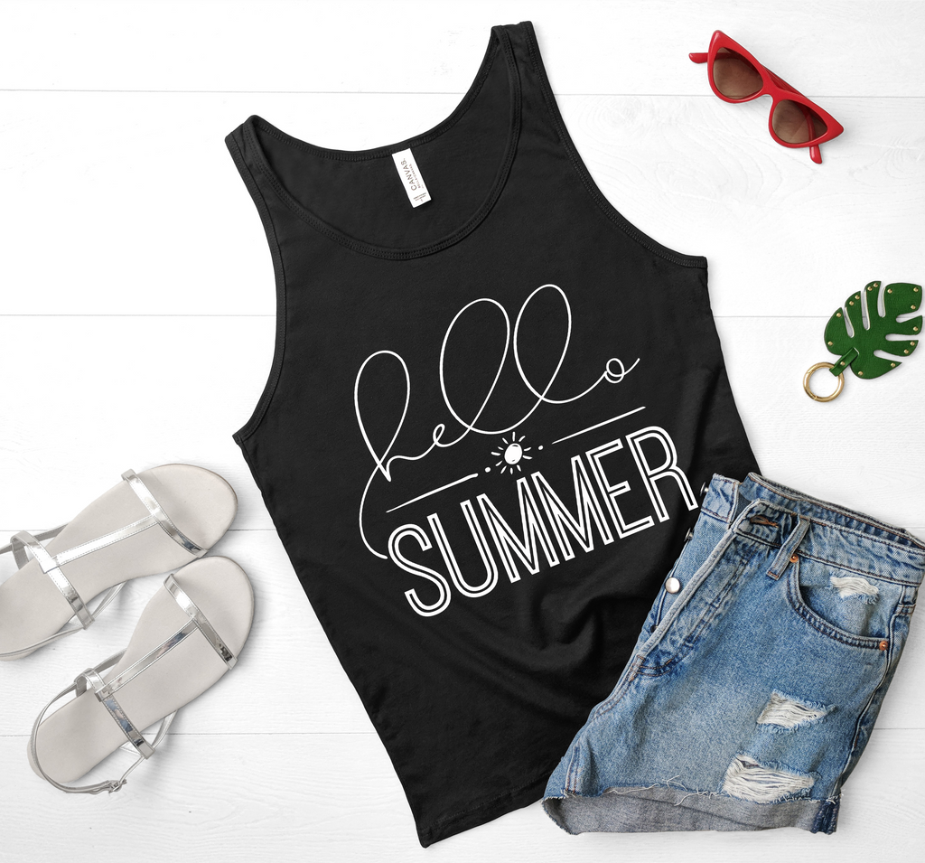 Tank Top Hello Summer design tank, Summer outfit, Muscle Tanks for Womens, Tank Top for beach vacation, gift for her