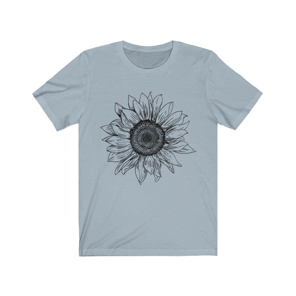 T-Shirt Light Blue / S Sunflower Rising ~ Womens Sunflower Tee, Flower Tee Shirt, Botanical Tee, wildflower shirt, fall tee, flower tshirt, sunflower shirt