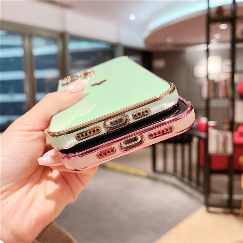 Electroplated Love Heart Soft Phone Case For iPhone 13 12 11 Pro Max XS X XR 7 8 Plus 13 12 Mini SE 2020 Shockproof Bumper Cover|Phone Case & Covers|