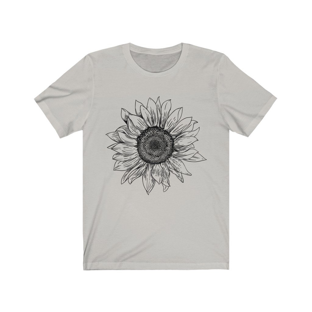 T-Shirt Silver / S Sunflower Rising ~ Womens Sunflower Tee, Flower Tee Shirt, Botanical Tee, wildflower shirt, fall tee, flower tshirt, sunflower shirt