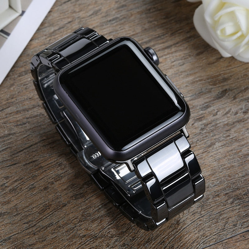 Ceramic Strap for Apple Watch Band 44mm 40mm 42mm 38mm Accessories Stainless Butterfly buckle bracelet iWatch series 6 se 5 4 3