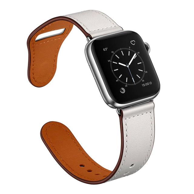 Apple White/Silver adapter / 38-40mm Series 54321 Faux Leather Strap for pulseira apple watch band 42mm 38mm 40mm 44mm sports high-quality correa for apple iWatch bracelet 5/4/3/2 belt