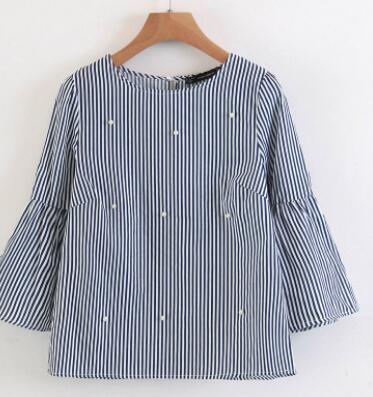 SALE! Pearls beading striped shirts with flare sleeves (US 2-14)