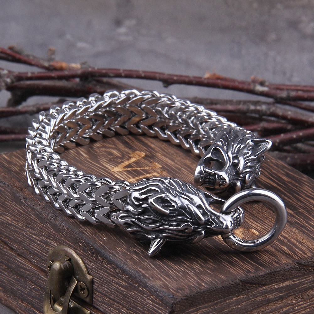 Rock Viking Wolf Charm Bracelet Men Premium Steel Mesh Chain Wolf