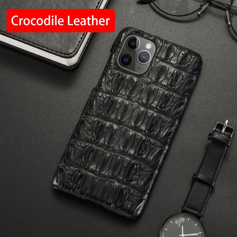 Natural Crocodile Leather Phone Case For iPhone 13 12 Mini 11 Pro For Apple X XS Max XR 6 6S 7 8 Plus SE Luxury Alligator Cover|Phone Case & Covers|